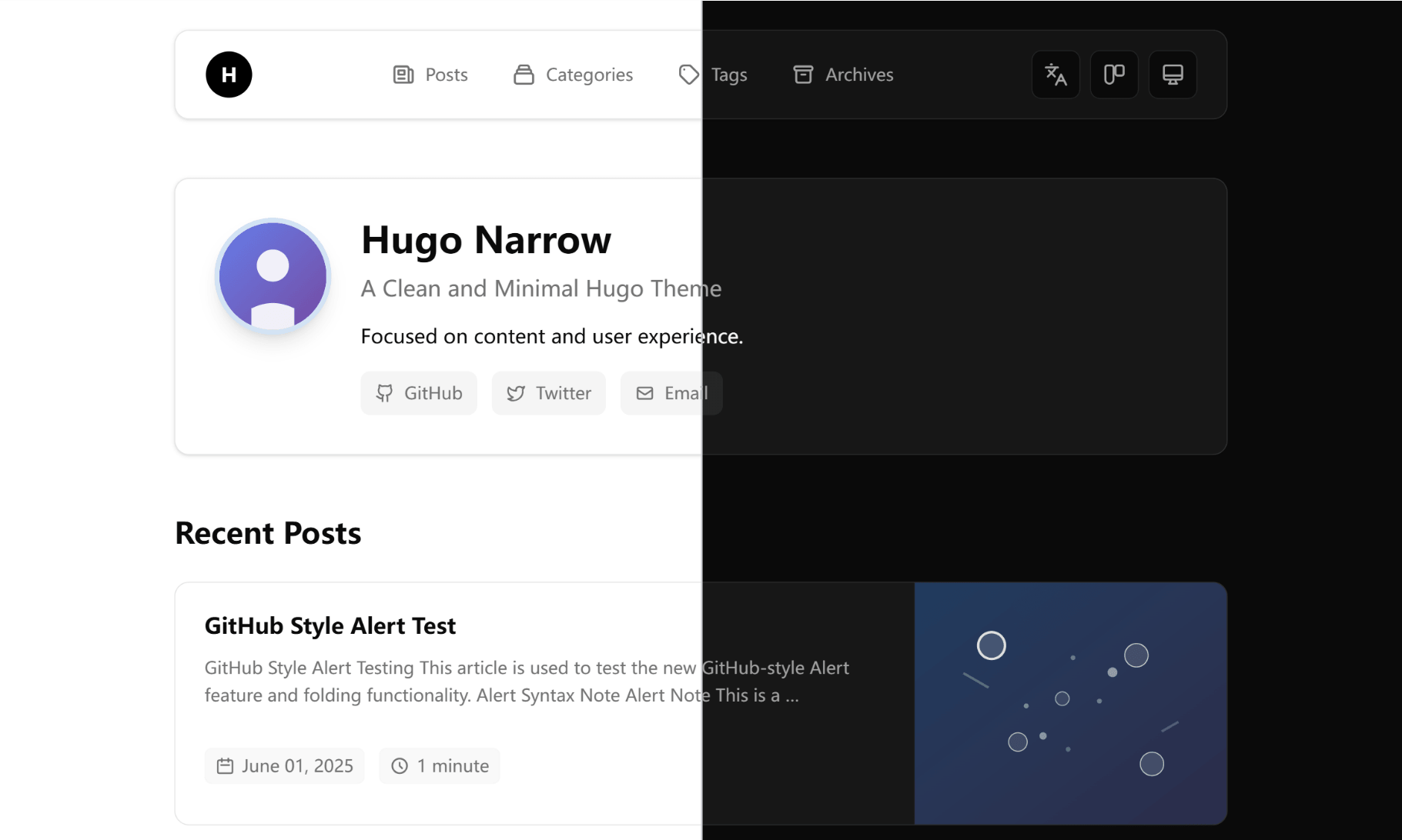Hugo Narrow - 现代、简洁的 Hugo 主题