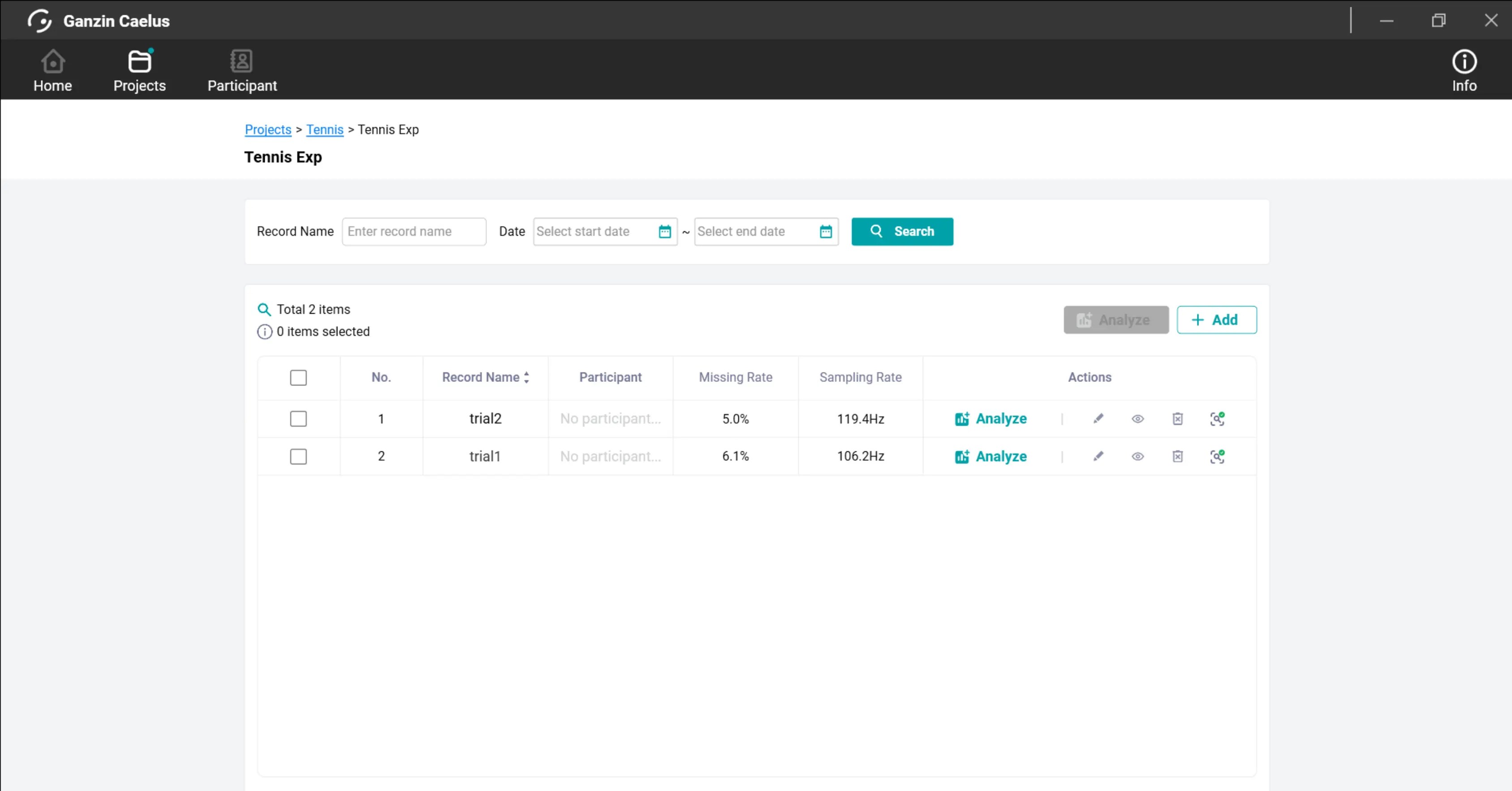 Caelus Project Management interface