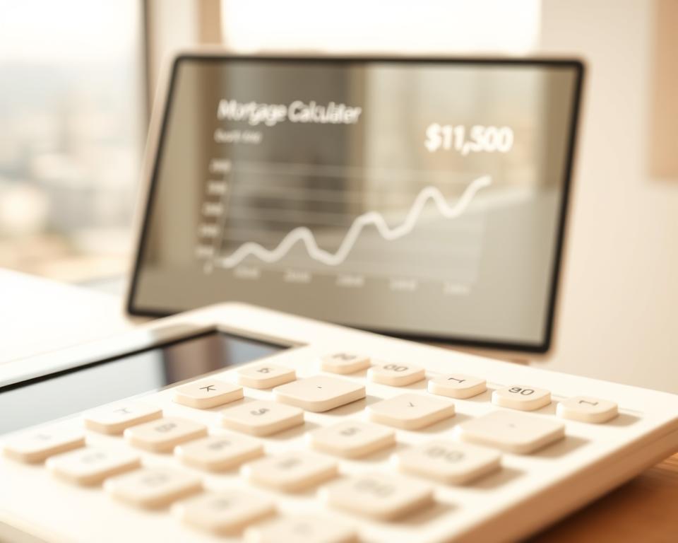 Calculator beside a screen showing mortgage calculator figures
