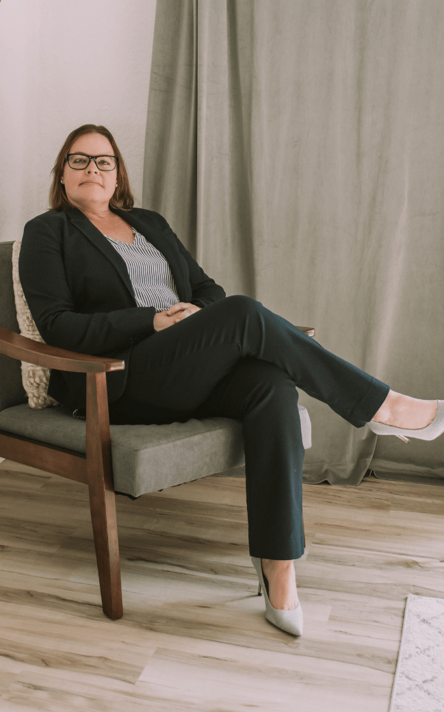 Gap Science instructor Elyse Bekiempis in business attire