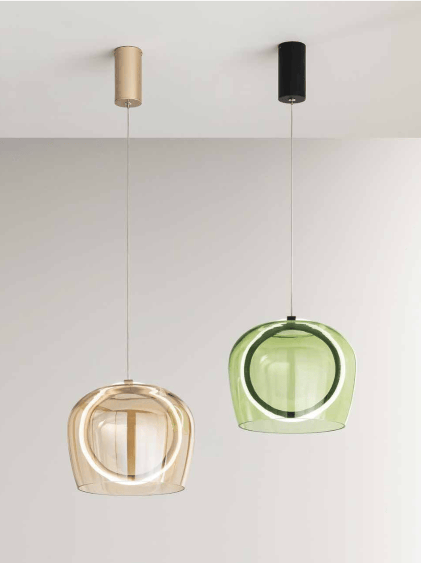 Pinta – Sospensione led realizzata in metallo con/senza vetro in diversi colori