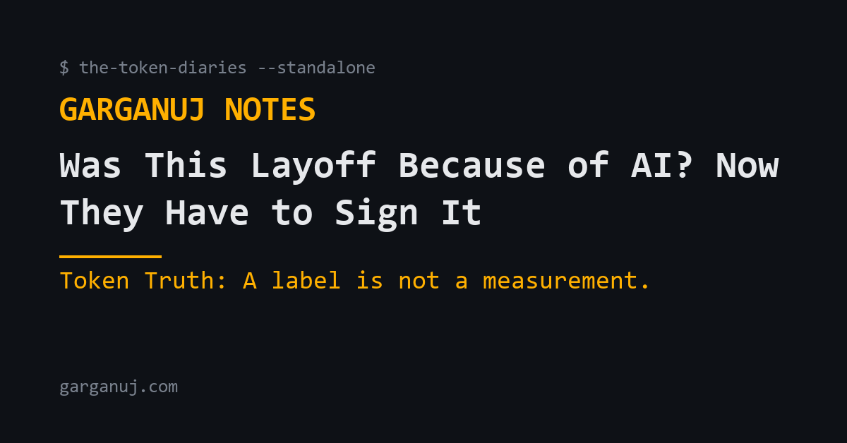 Dark console-style card reading Was This Layoff Because of AI? Now They Have to Sign It