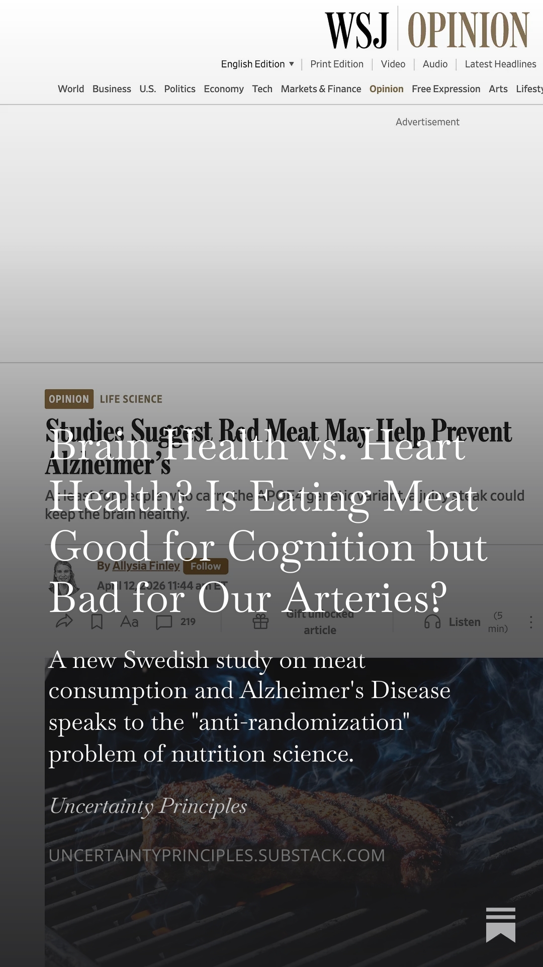Meat Consumption and Dementia? A New Post on Uncertainty Principles