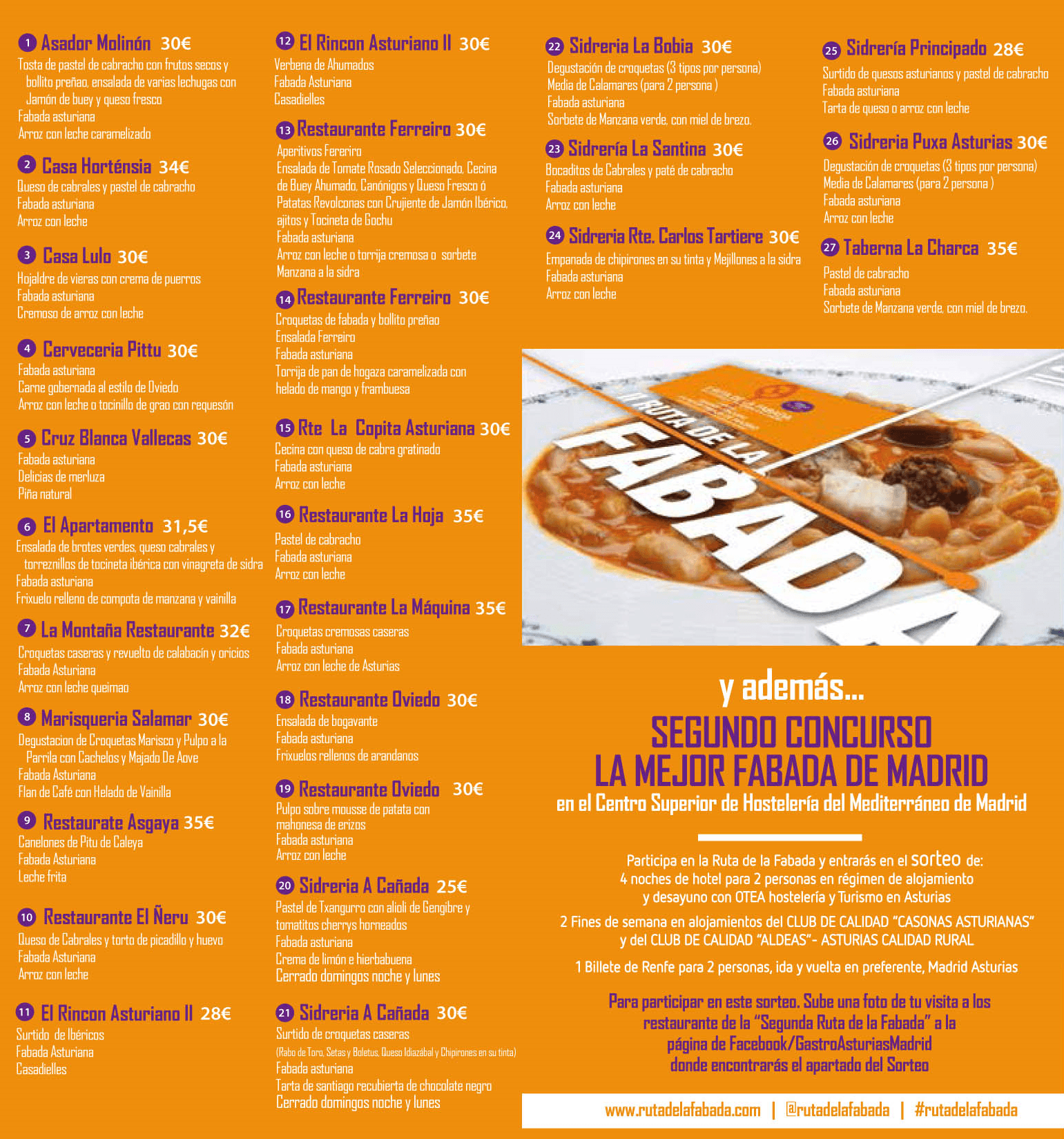 menús II ruta de la fabada Madrid