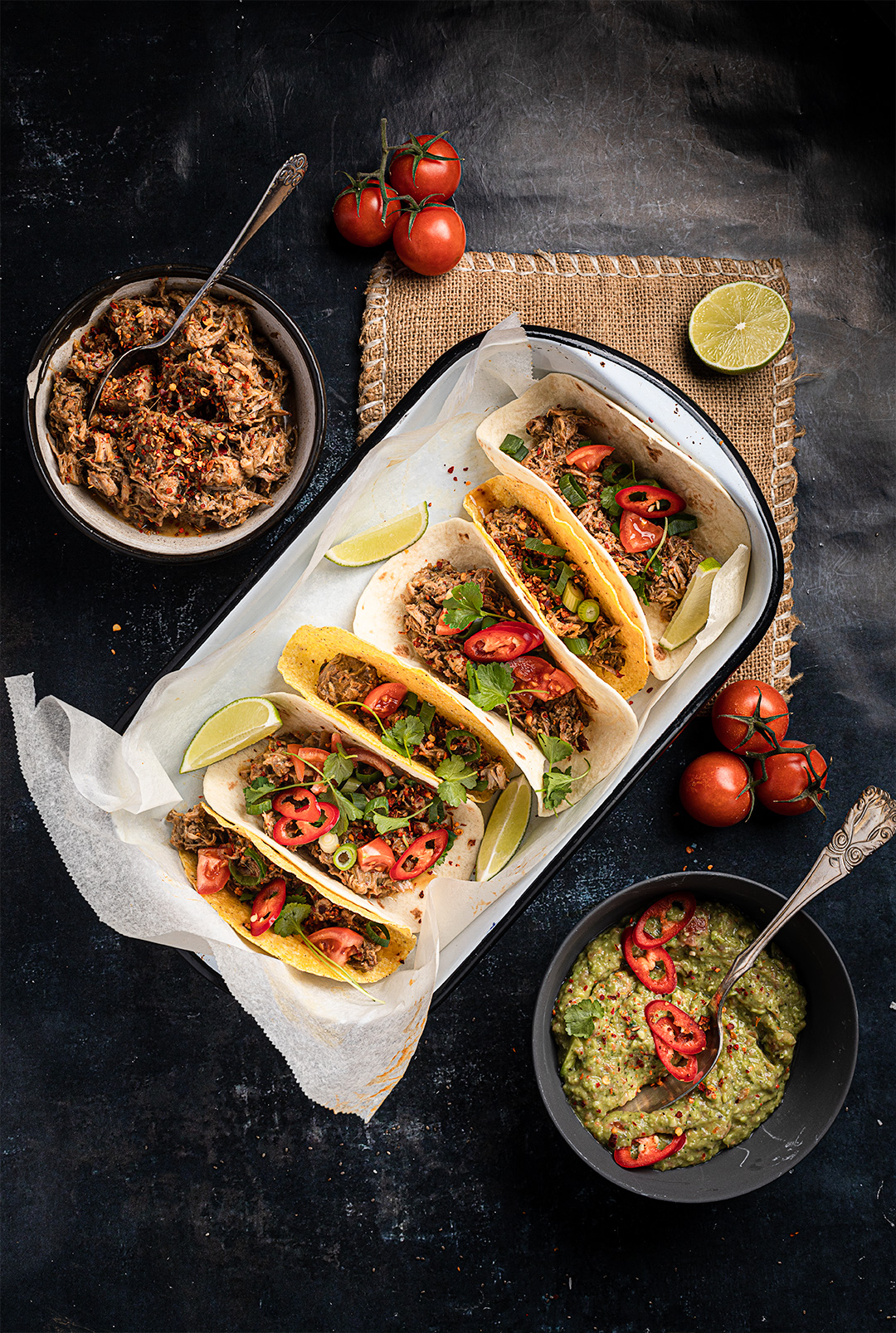 Tacos med carnitas - mexikansk simreret med svinekød