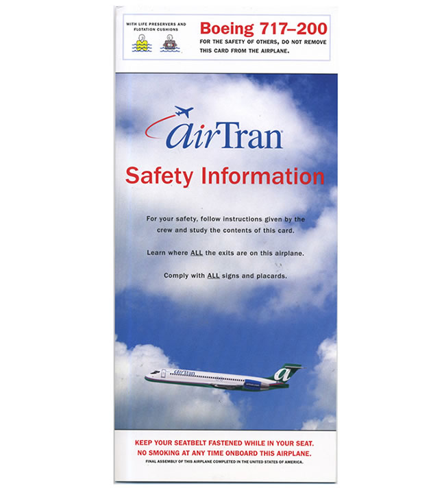 AirTran Airways Boeing 717 Aircraft Emergency Safety Card 05/08 » Gate 72