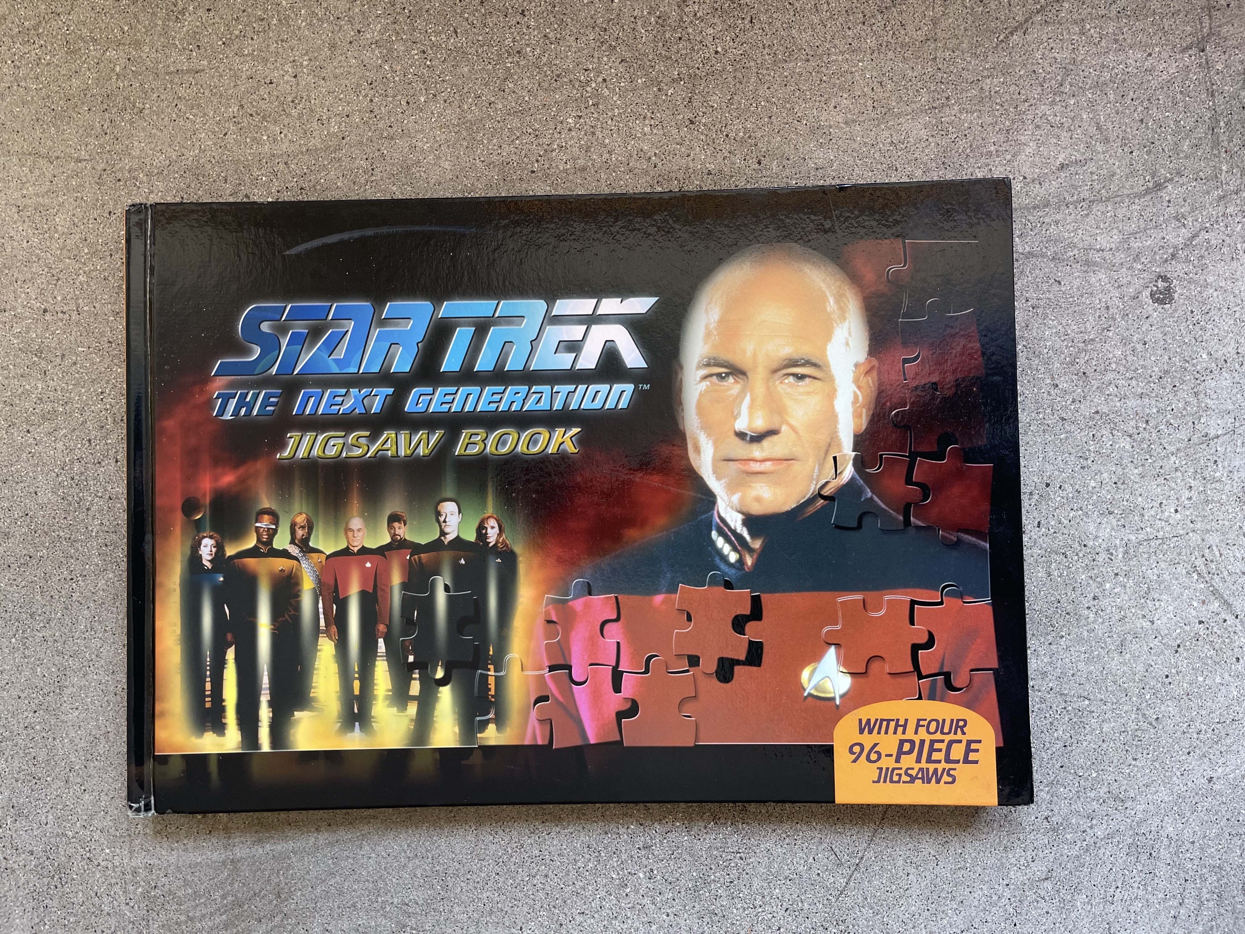 Star trek the next generation jigsaw puzzle book – signed by gates, marina  sirtis, brent spiner, and michael dorn – gates mcfadden