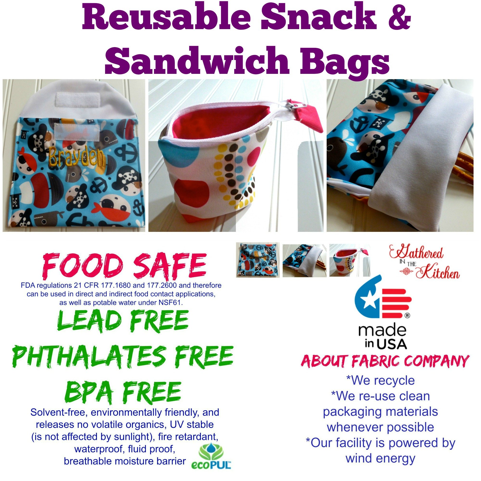 Reusable Snack and Sandwich Bags Food Safe