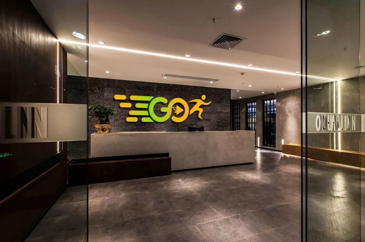 Backlit lobby logo sign for an office reception