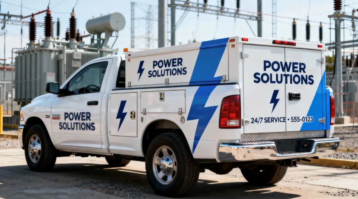 Power Solutions fleet vehicle graphics on a work truck