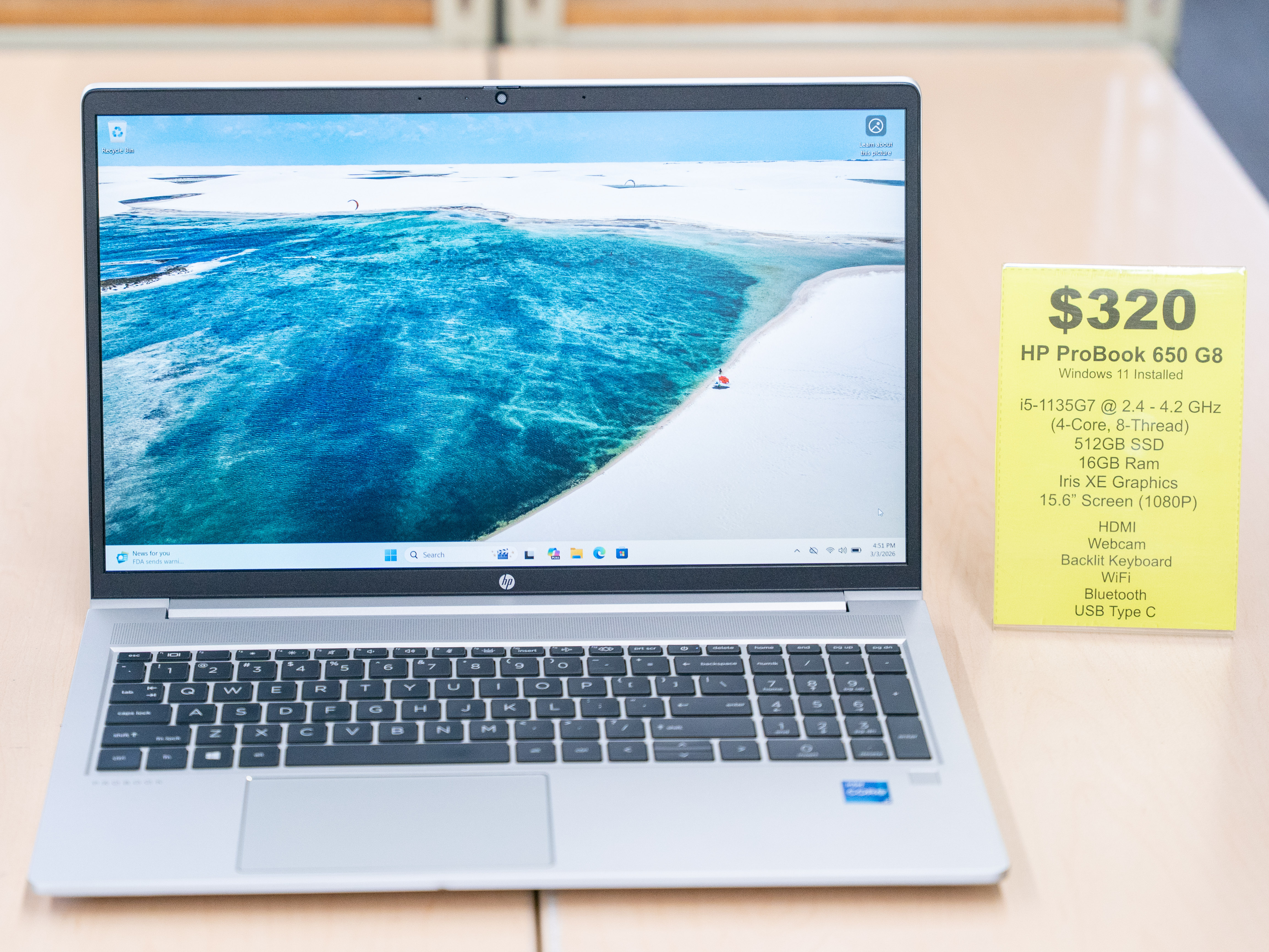 $320 HP ProBook 650 G8 i5-1135G7 512GB SSD 16GB RAM 1080P Screen