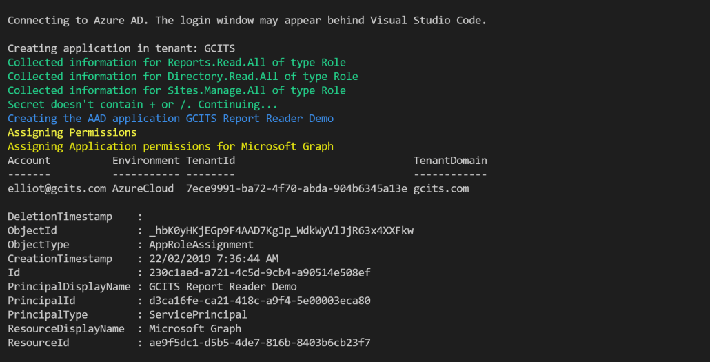Creating Azure AD Application Via Power Shell