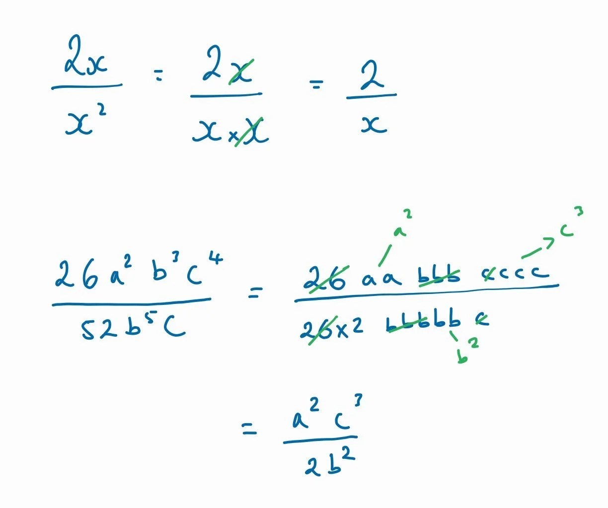 These algebraic fractions are simple and straightforward to simplify.