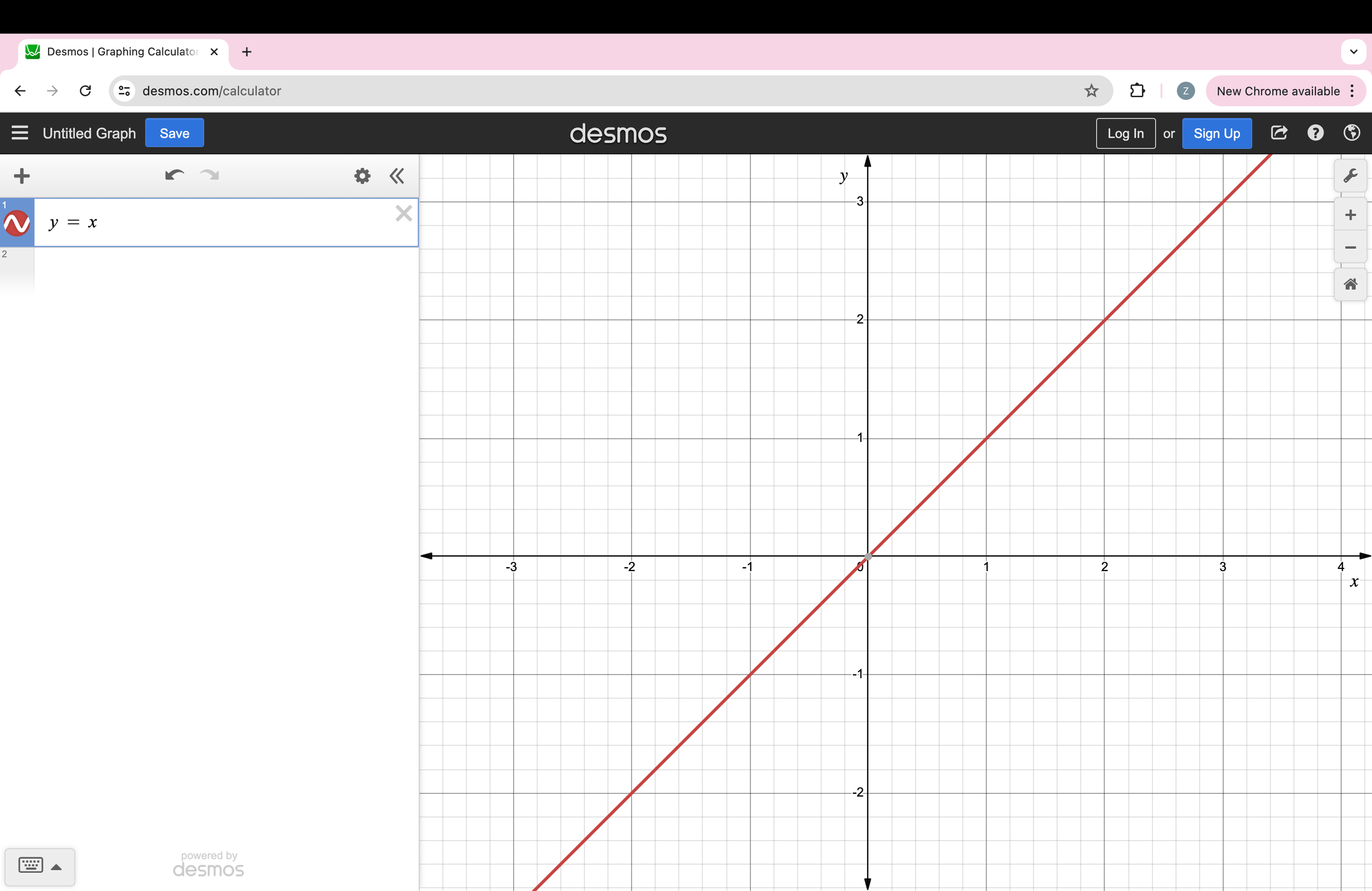 Graph of y = x