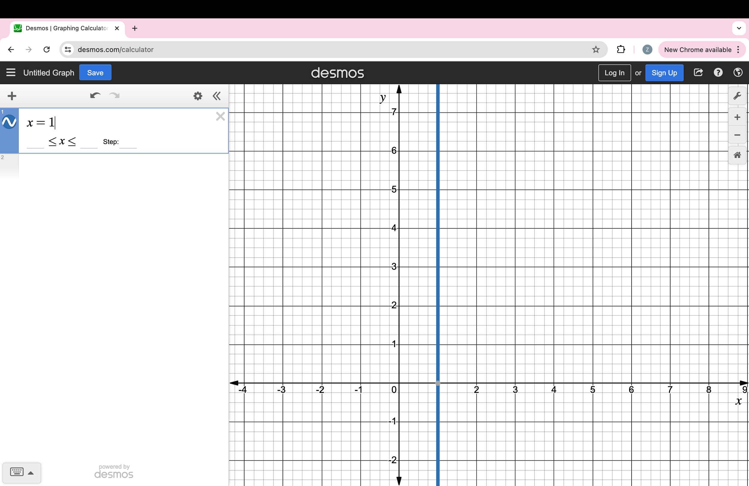 The graph of x = 1
