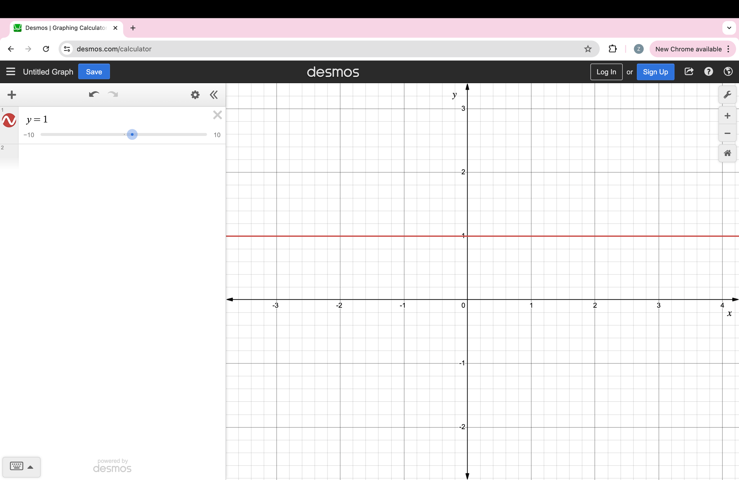 The graph of y = 1