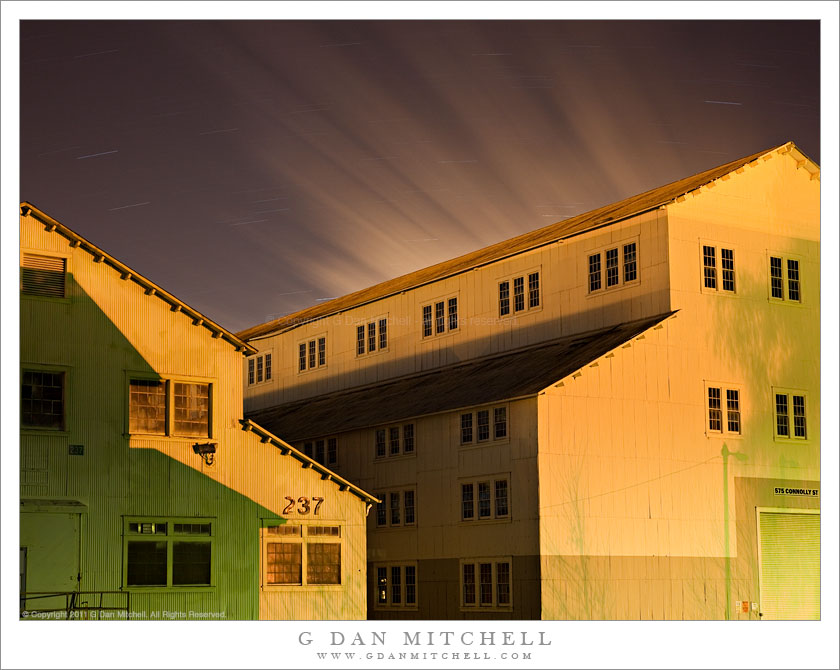 Yellow Buildings, Shadows, Moving Clouds