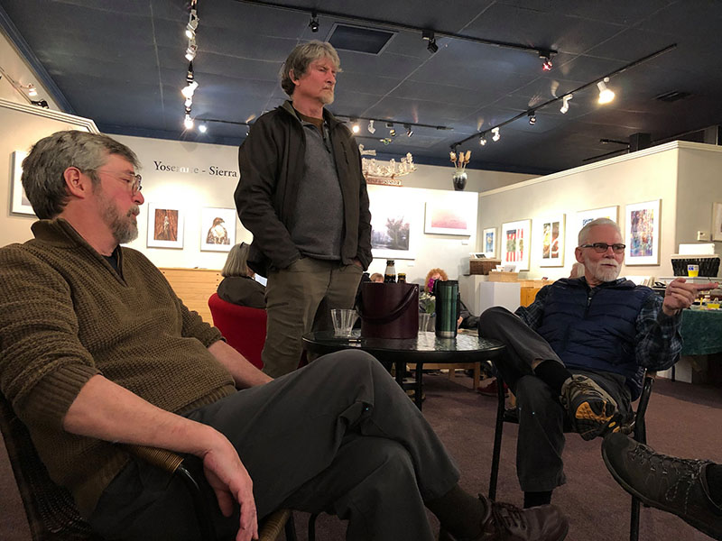 Jon Bock, Michael Frye, and David Hoffman at the opening reception for "Birdscapes."