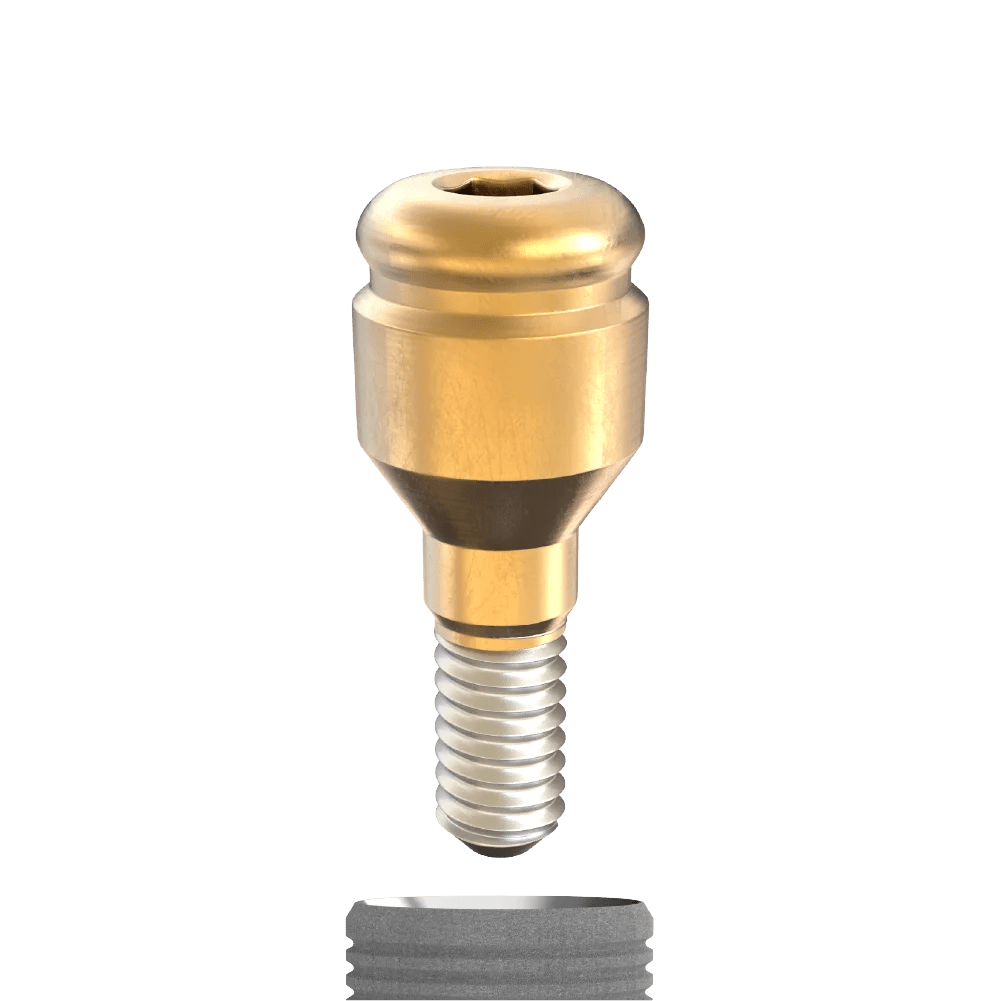 GDT internal hexagon click attachment aligned above the implant platform, illustrating the implant–abutment connection interface.