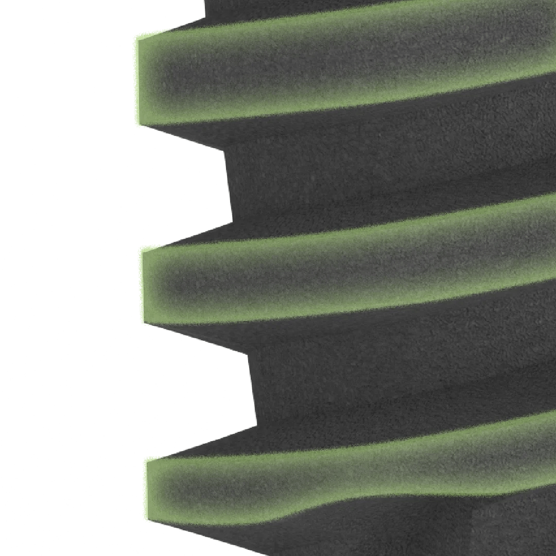 Cross-sectional view of GDT RBM dental implant showing spiral thread geometry and load distribution design.