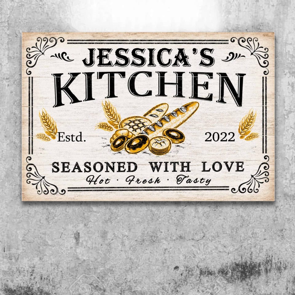 Kitchen Seasoned With Love, Personalized Metal Sign, Gift For