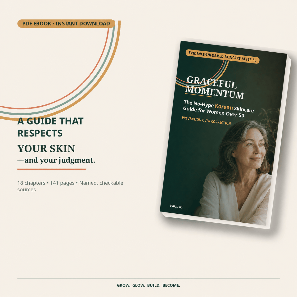 Graceful Momentum Korean skincare guide for women over 50 — PDF eBook mockup