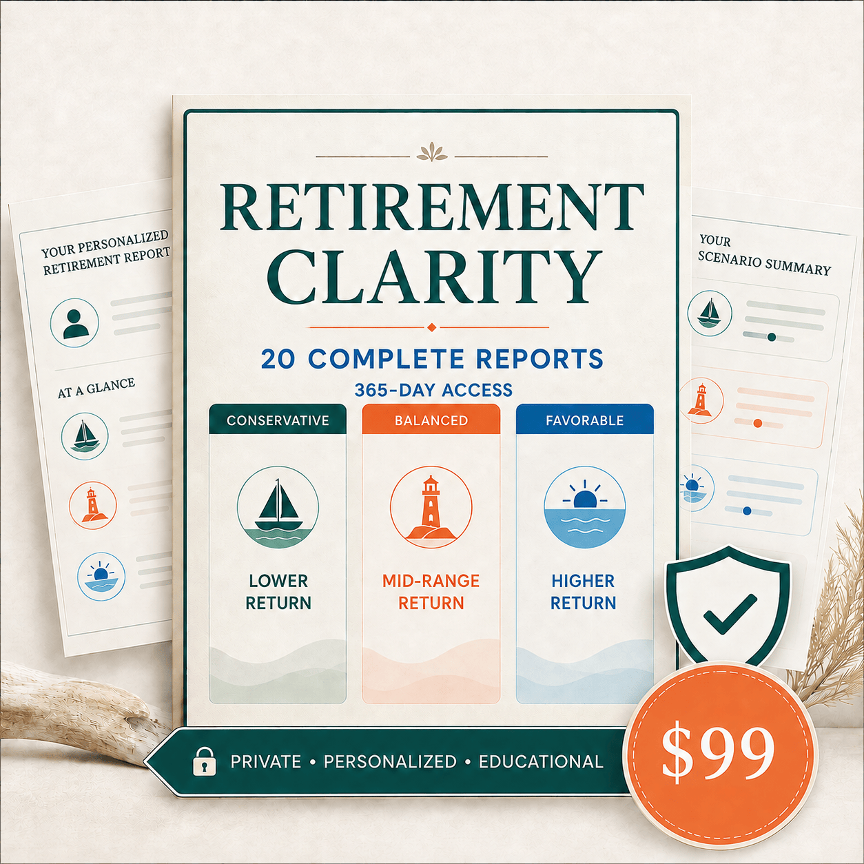 Retirement Clarity — Twenty Complete Reports with 365-day access and Conservative, Balanced, and Favorable illustrations