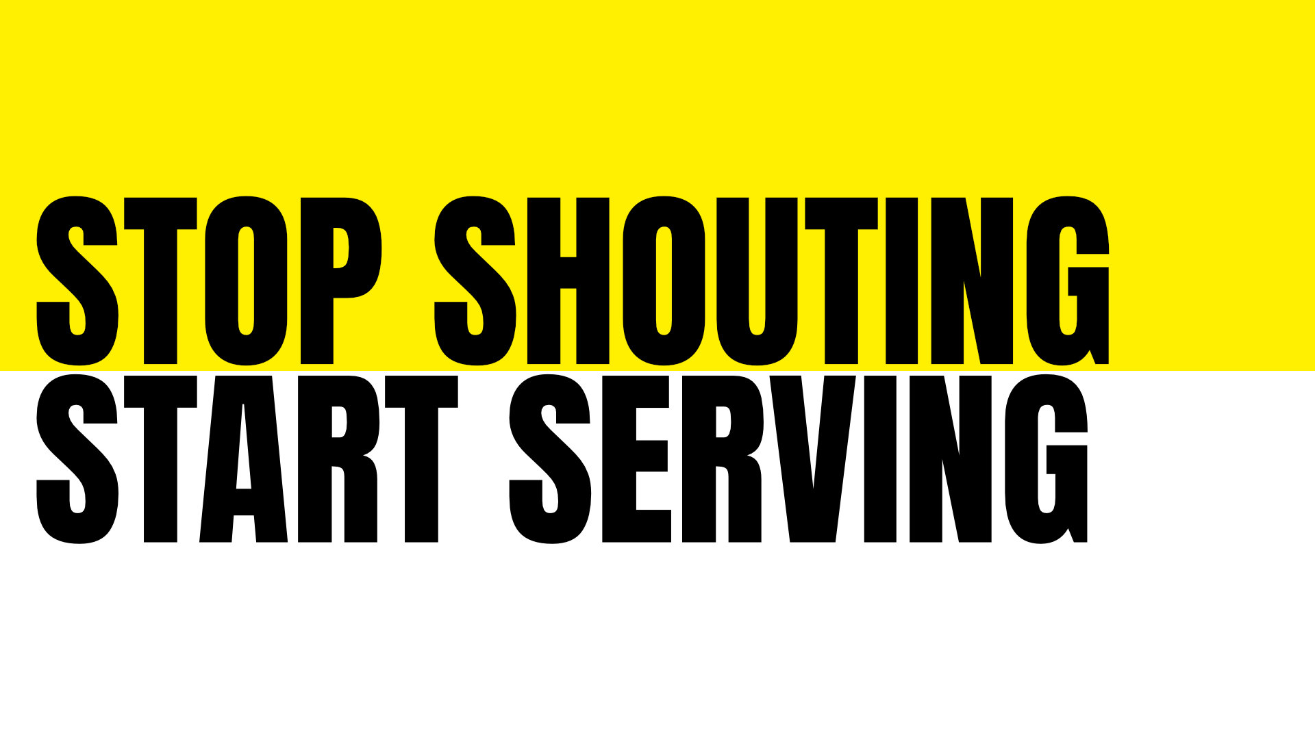 Yellow and white title card reading "Stop Shouting, Start Serving" for the Good Morning Devotional Podcast's Titus 3 episode.