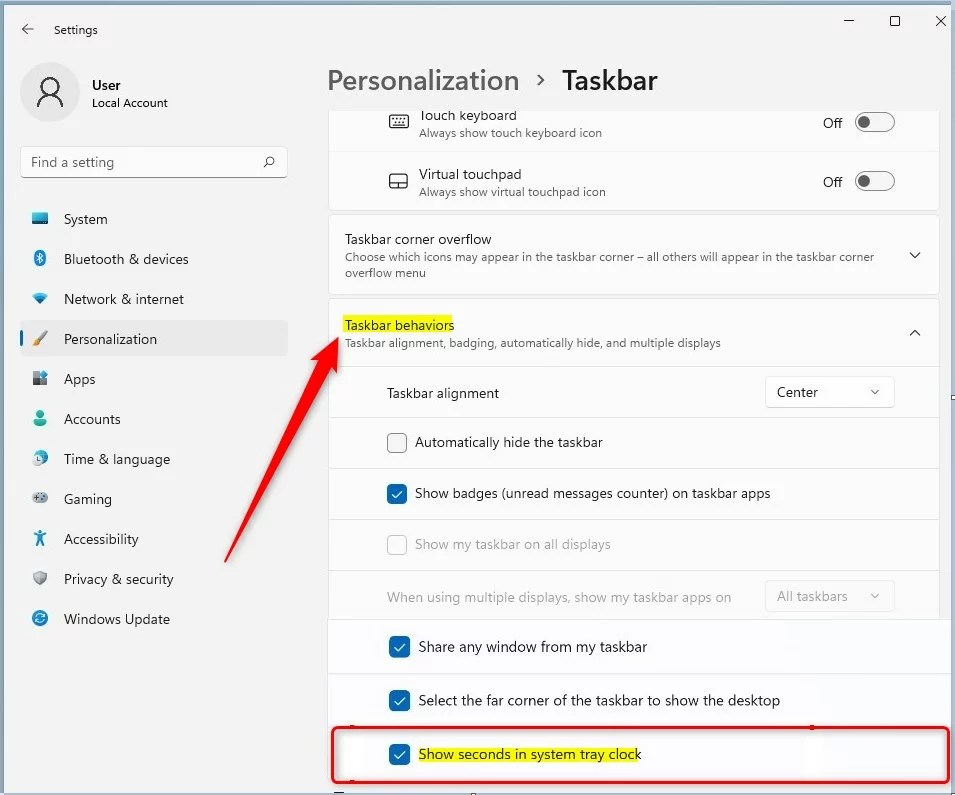 windows 11 show seconds in system tray clock tile