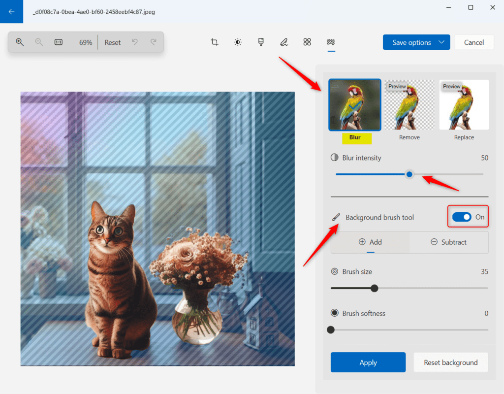 Blur background in the Photos app