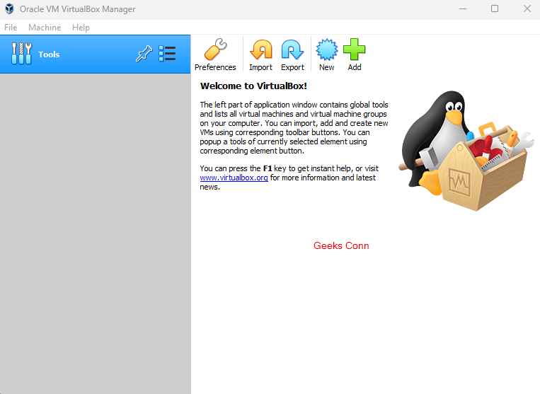 Oracle VM VirtualBox Manager Oracle VM VirtualBox Manager