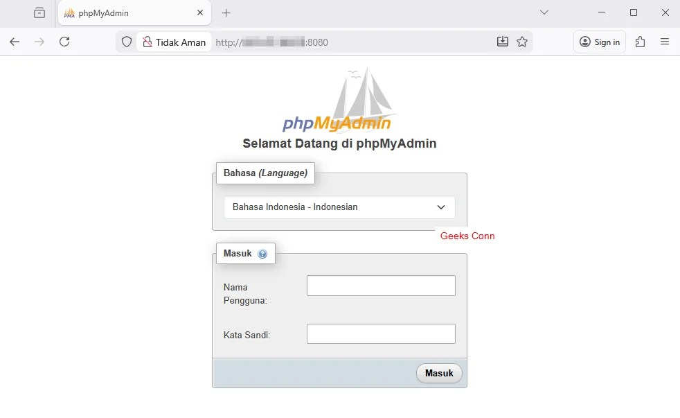 Menguji Container phpMyAdmin