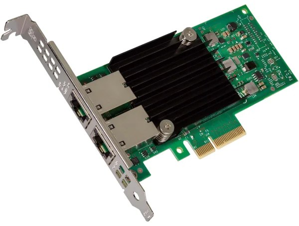 PCIe NIC server dengan dua port Ethernet RJ45 dan konektor PCI Express