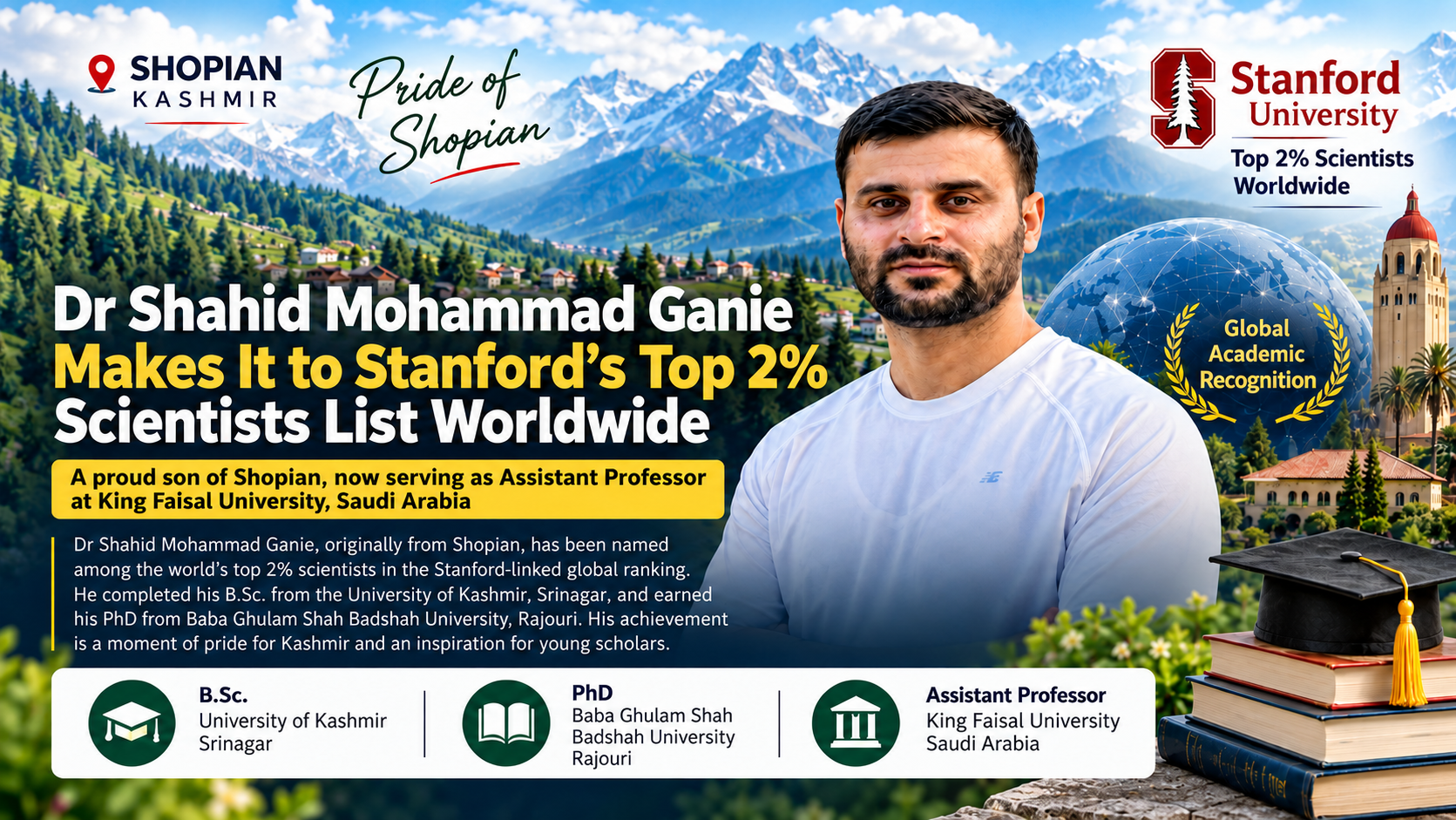 KASHMIR TO THE WORLD: SHOPIAN-BORN SCIENTIST DR SHAHID MOHAMMAD GANIE ACHIEVES GLOBAL RECOGNITION