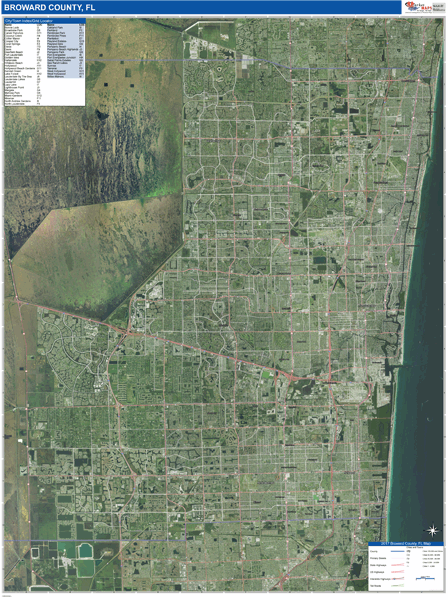 Broward County FL Wall Map Satellite Basic Style By MarketMAPS MapSales Broward Fl 