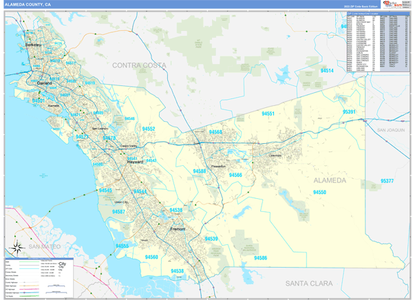 Alameda County CA Zip Code Wall Map Basic Style By MarketMAPS MapSales Alameda Ca 
