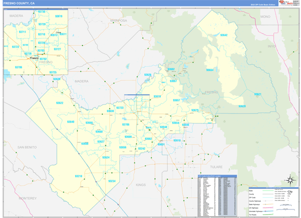 Fresno County CA Zip Code Wall Map Basic Style By MarketMAPS MapSales Fresno Ca 
