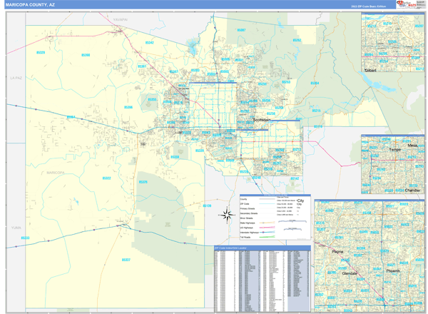 Maricopa County AZ Zip Code Wall Map Basic Style By MarketMAPS MapSales Maricopa Az 