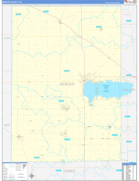 Mercer County OH Zip Code Wall Map Basic Style By MarketMAPS MapSales Mercer Oh 
