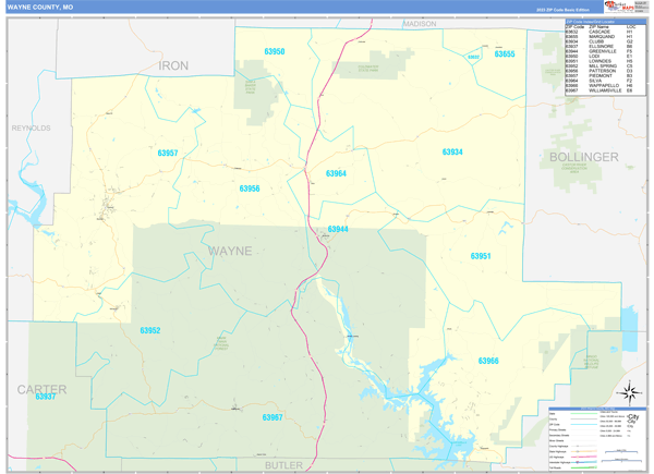 Wayne County MO Carrier Route Wall Map Basic Style By MarketMAPS Wayne Mo 