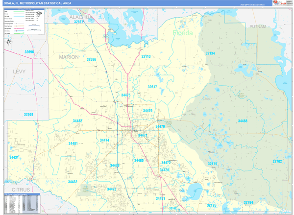 Ocala FL Metro Area Wall Map Basic Style By MarketMAPS MapSales Ocala Fl 