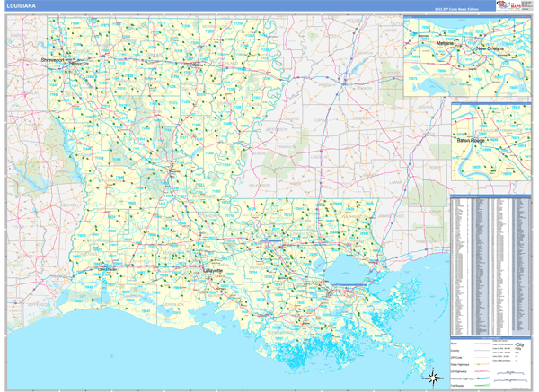 Louisiana Zip Code Wall Map Basic Style By MarketMAPS MapSales La 