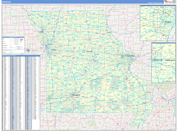 Missouri Zip Code Wall Map Basic Style By MarketMAPS MapSales Mo 