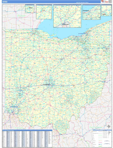 Ohio Zip Code Wall Map Basic Style By MarketMAPS MapSales Oh 