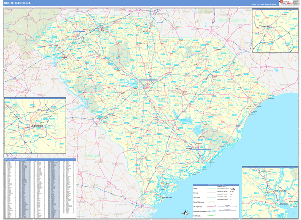 South Carolina Zip Code Wall Map Basic Style By MarketMAPS MapSales Sc 