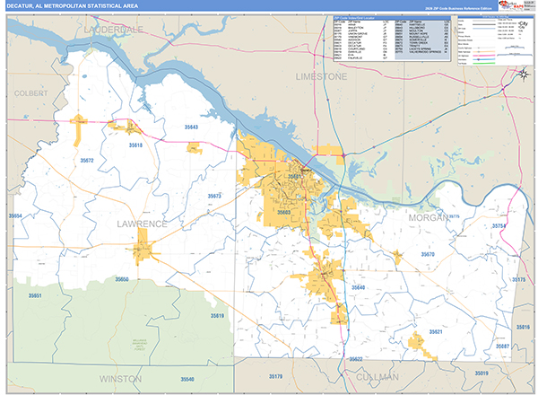 Decatur AL Metro Area Wall Map Basic Style By MarketMAPS MapSales Decatur Al 
