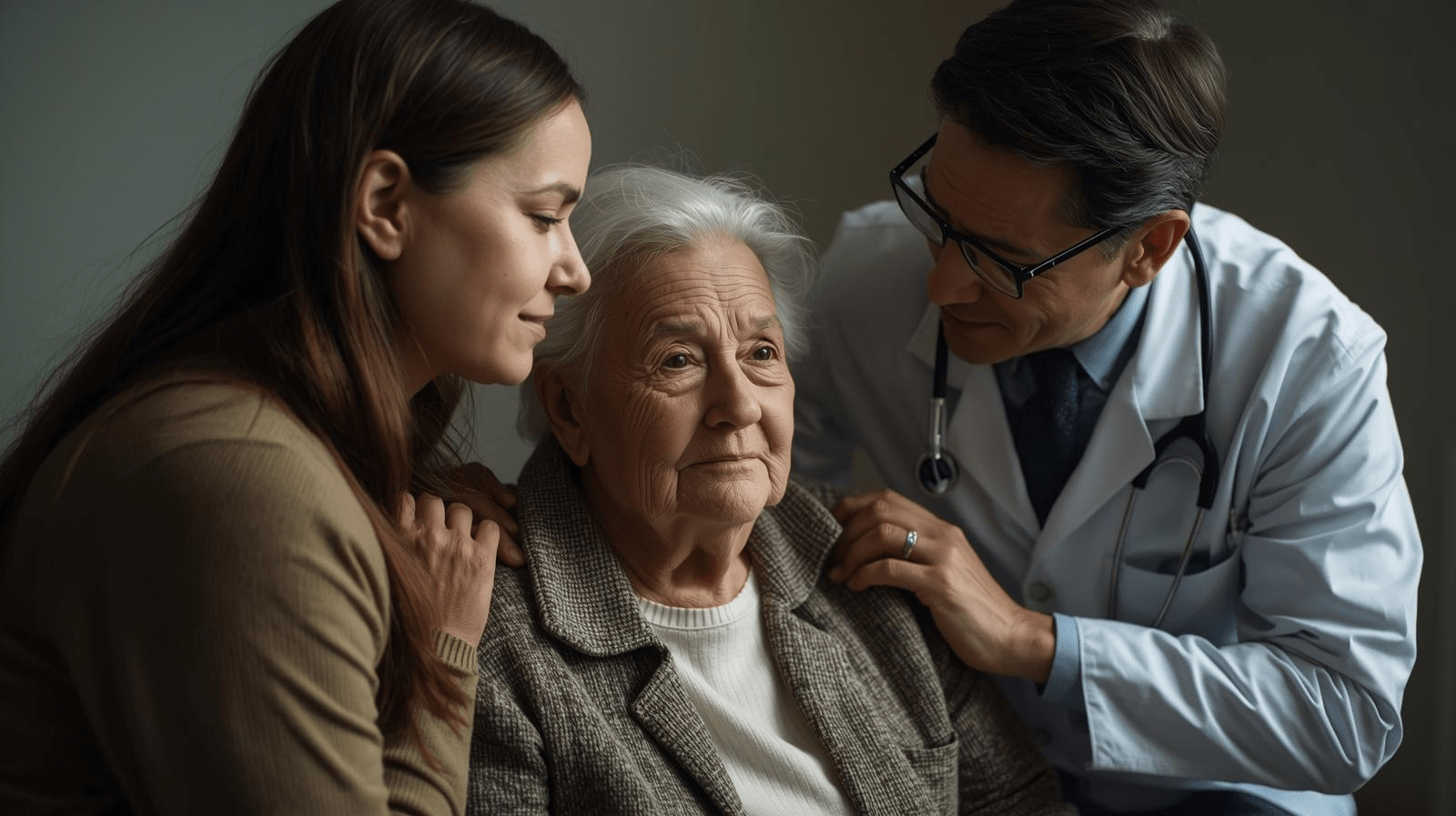 mother and daughter with a doctor
