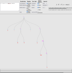 An ARIA tree-map of an equation rendered using MathJaX.