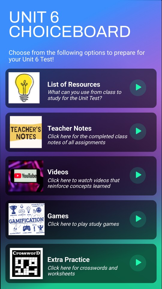 Unit 6 Choiceboard Genially