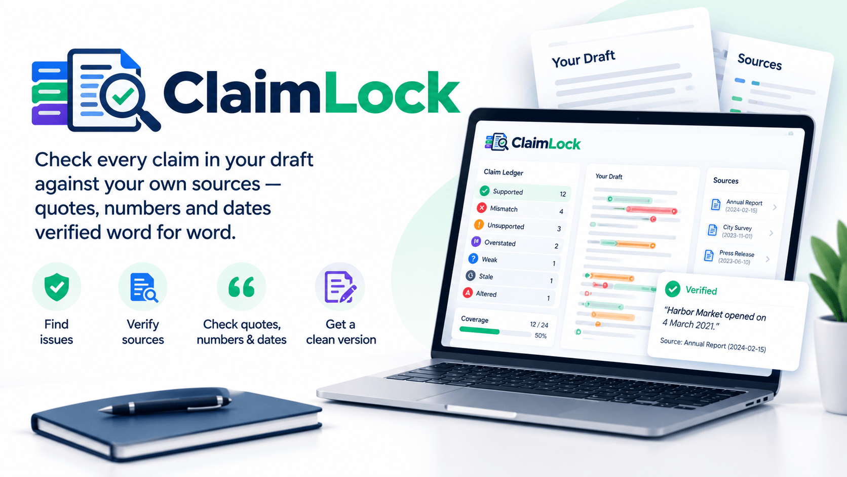 ClaimLock AI agent skill auditing article claims against source documents with a claim ledger and evidence checks.
